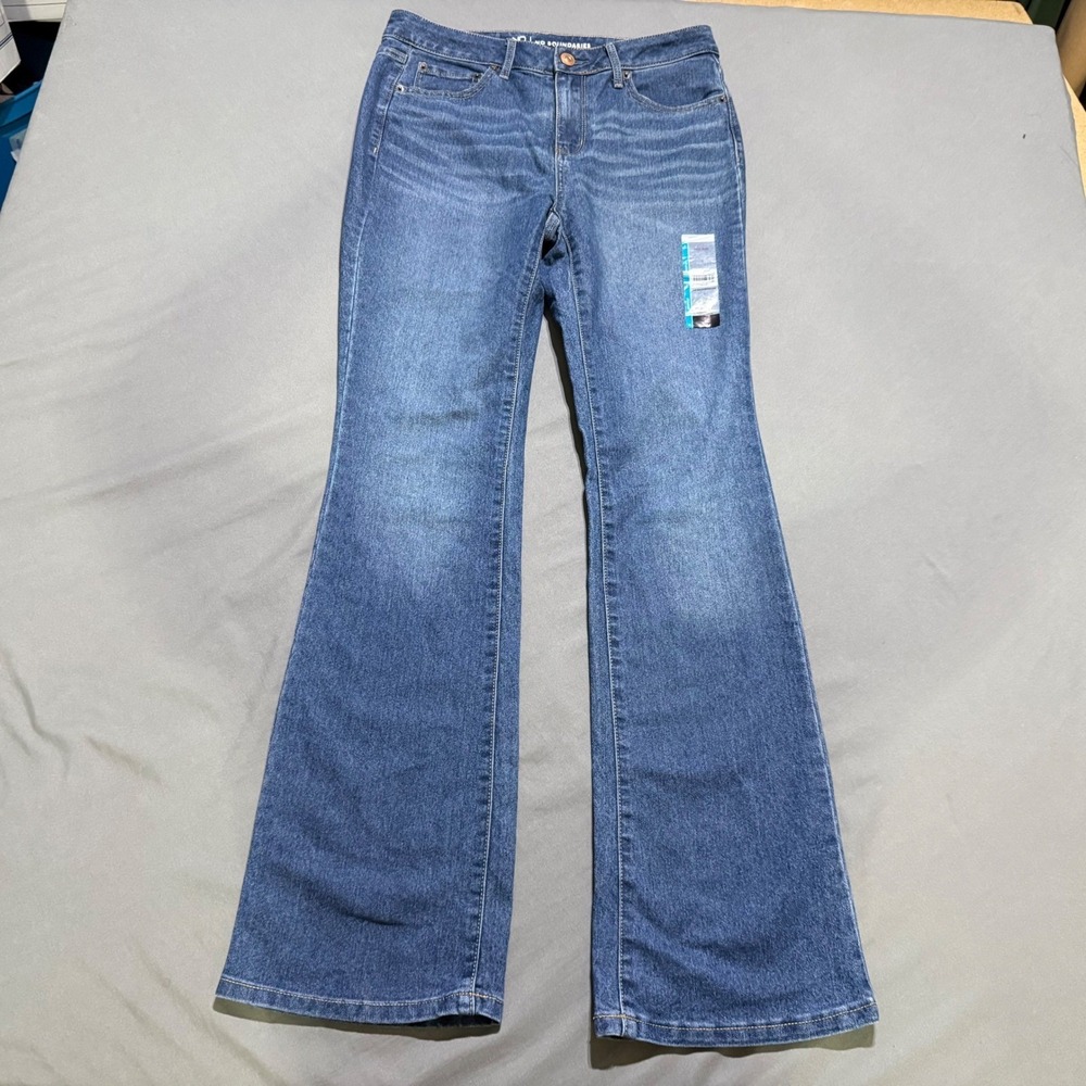 No Boundaries Flare‎ Jeans Womens 9 Blue Denim High Rise Recycled Stretch Retro